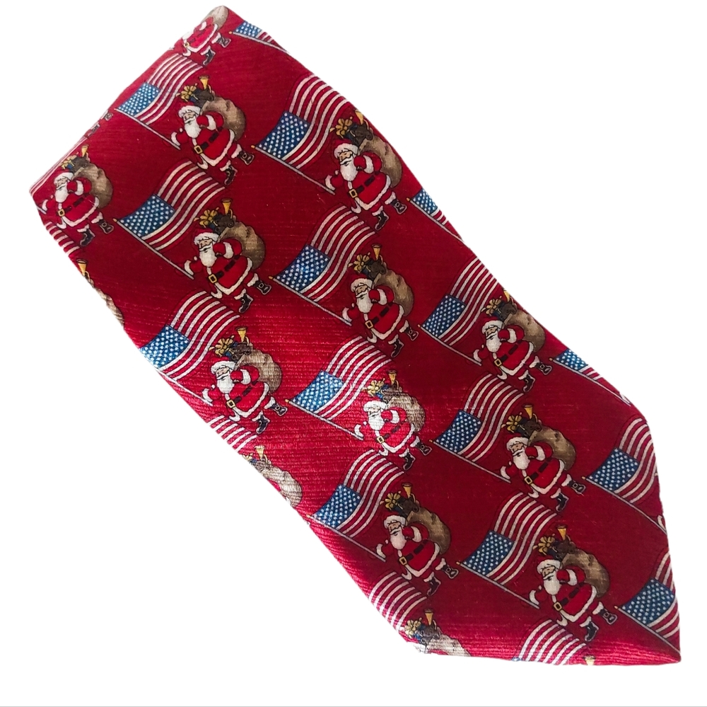 American Tradition Santa Clause Christmas Holiday US Flag Made in U.S.A Tie